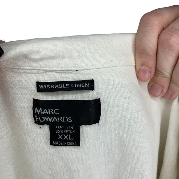 Marc Edwards White Cream Linen Button Down Short Sleeve Shirt XXL - Picture 5 of 6
